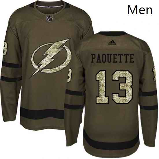 Mens Adidas Tampa Bay Lightning 13 Cedric Paquette Authentic Green Salute to Service NHL Jersey